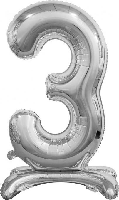 Godan / balloons Fóliový balónek B&C Stojací číslo 3, stříbrný, 74 cm