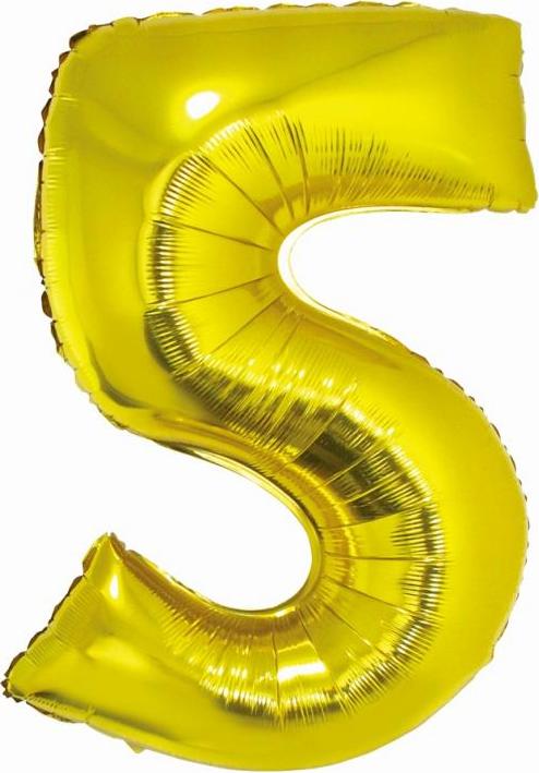 Godan / balloons Chytrý fóliový balónek, číslo 5, zlatý, 76 cm