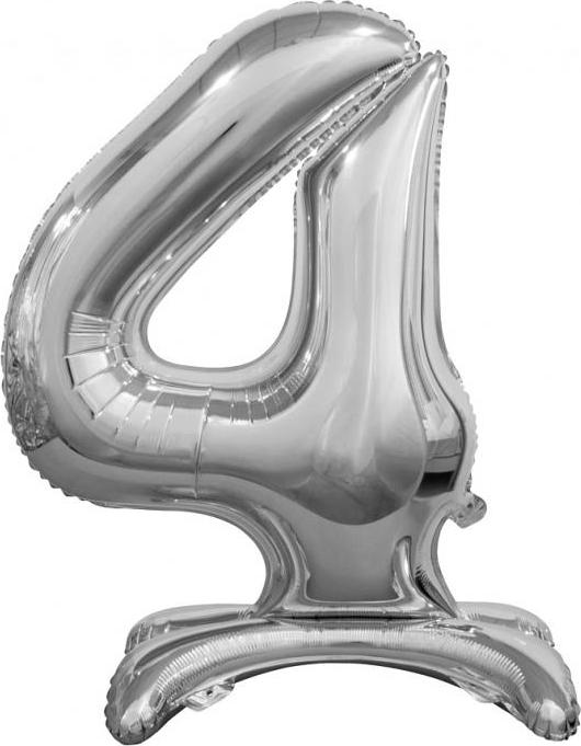 Godan / balloons Fóliový balónek B&C Stojací číslo 4, stříbrný, 74 cm
