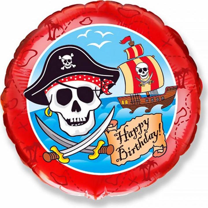 Flexmetal Fóliový balónek 18" FX - "Pirate Happy Birthday" (kulatý)