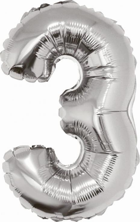 Godan / balloons Fóliový balónek "Number 3", stříbrný, 35 cm