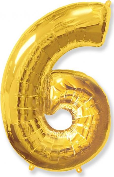 Flexmetal Fóliový balónek FX - "Number 6" zlatý, 69 cm KK