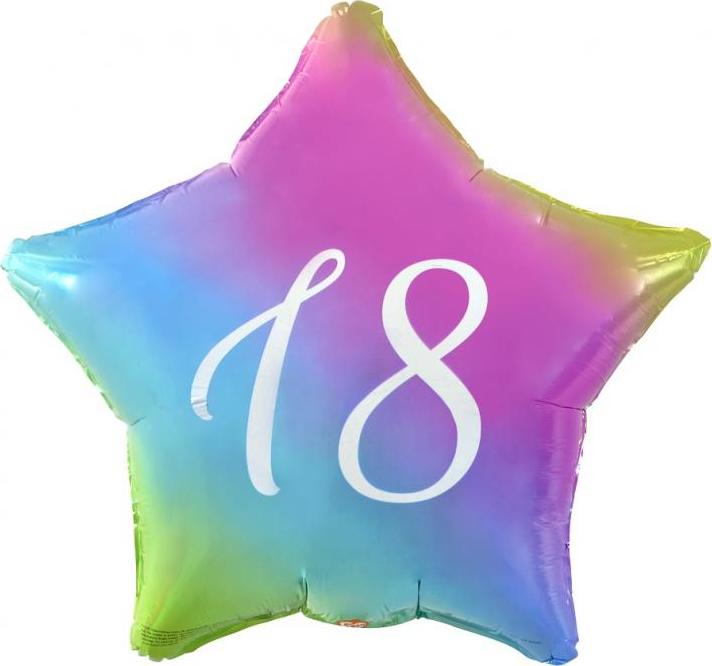 Fóliový balónek "18" přechodová hvězda, bílý potisk, 19