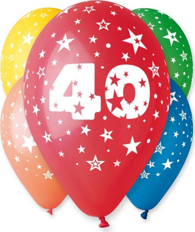 12" balónek s potiskem "40", pastelový mix / 5 ks.