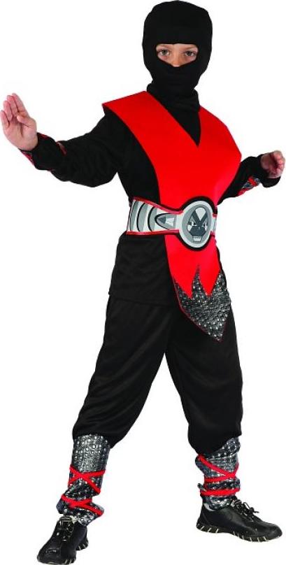 Godan / costumes Red Ninja set (triko, kapuce, kalhoty, chránič, pásek, chrániče rukou a nohou), velikost 110/120 cm