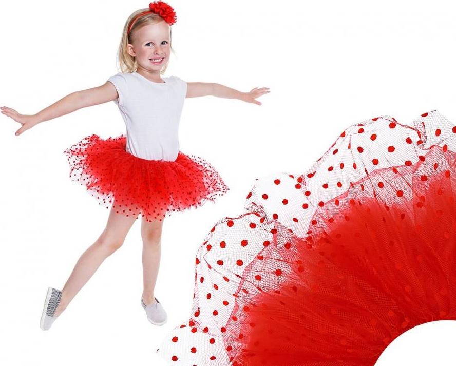 Dětská sukně "Tutu", červená s puntíky, 5-ti vrstvá. (nad 3 roky) KK