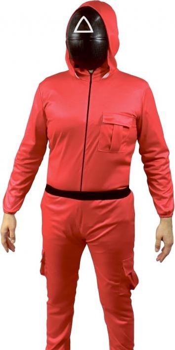 Godan / costumes Color Game Costume, Red - Triangle (kombinéza s kapucí, pásek, maska), velikost 52