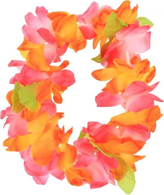 Godan / costumes Havajská čelenka, velké květy, oranžová a růžová