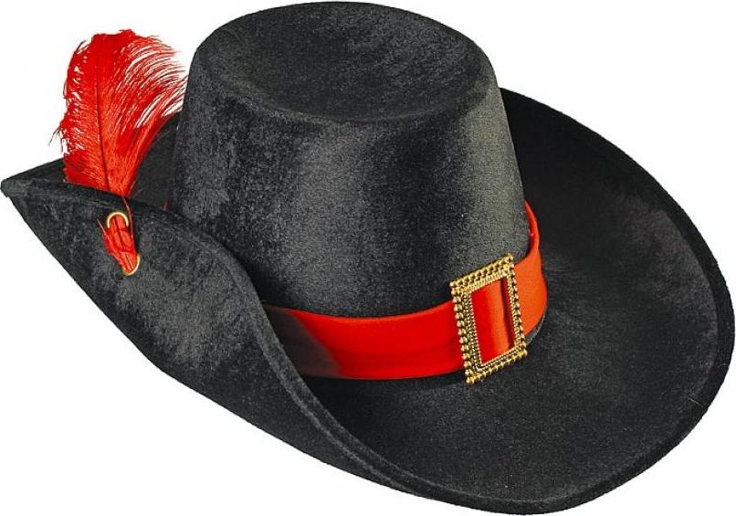 Mušketýrský klobouk s červeným pérem