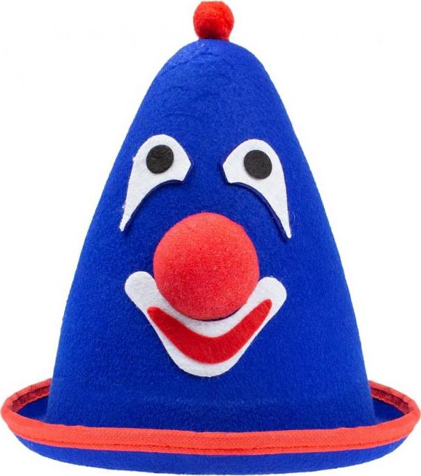 Modrý plstěný klobouk klaun