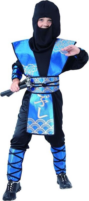 Godan / costumes Modrá souprava Ninja (kapuce, mikina, kalhoty, návleky na ruce, nohy a tělo) velikost 110/120 cm