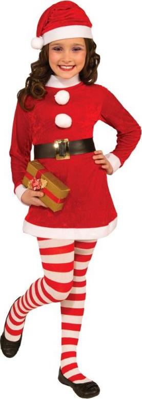 Sada Feisty Santa Claus (čepice, šaty, pásek, punčochy), velikost 7-9 let