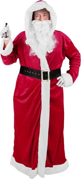 Godan / costumes Velurový komplet "Santa&#39;s Coat" (kabát s kapucí, pásek, vousy, rukavice, zvoneček) vel. UN.