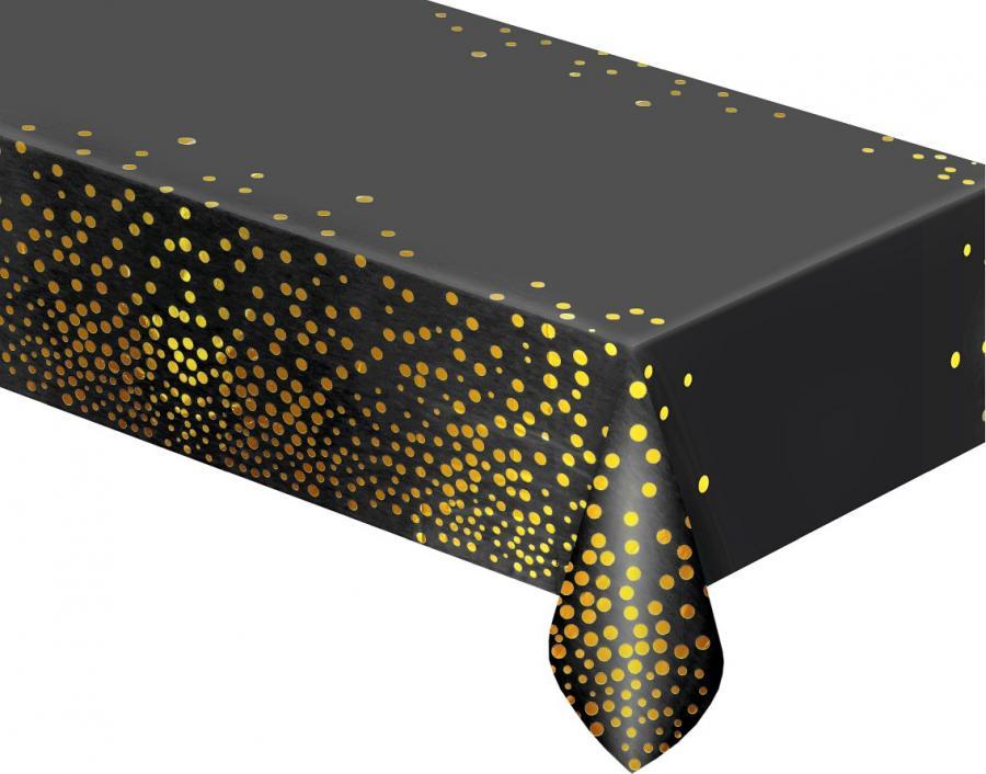 Godan / decorations B&C fóliový ubrus se zlatými puntíky, černý, 137x183 cm