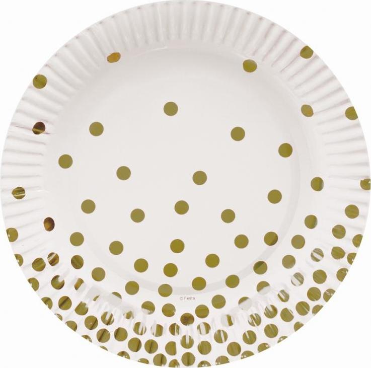 Godan / decorations Papírové talíře bílé, zlaté puntíky, 18 cm, 6 ks.