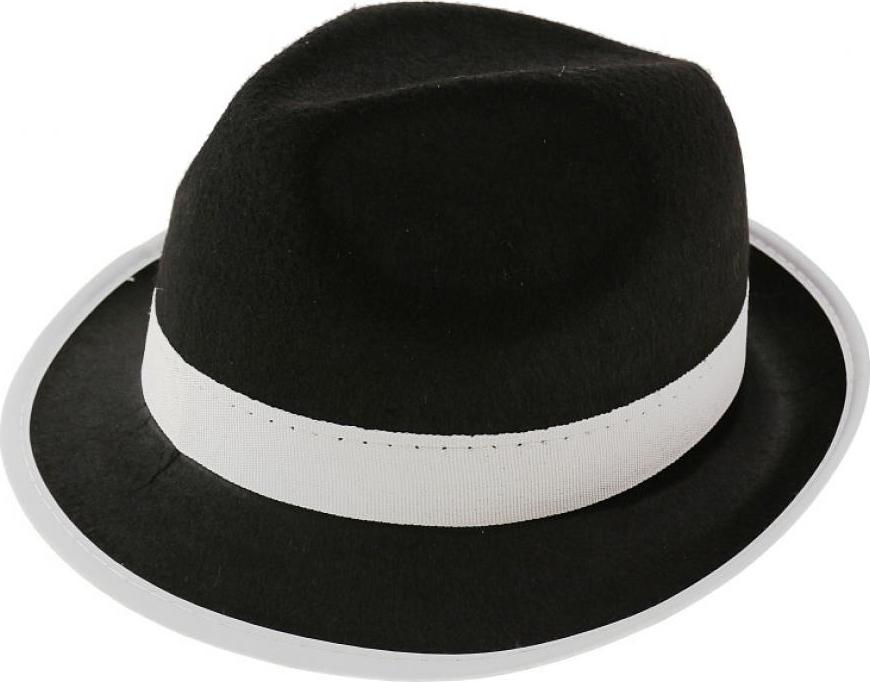 "Gangsterský" klobouk, černý s bílým lemováním, velikost un