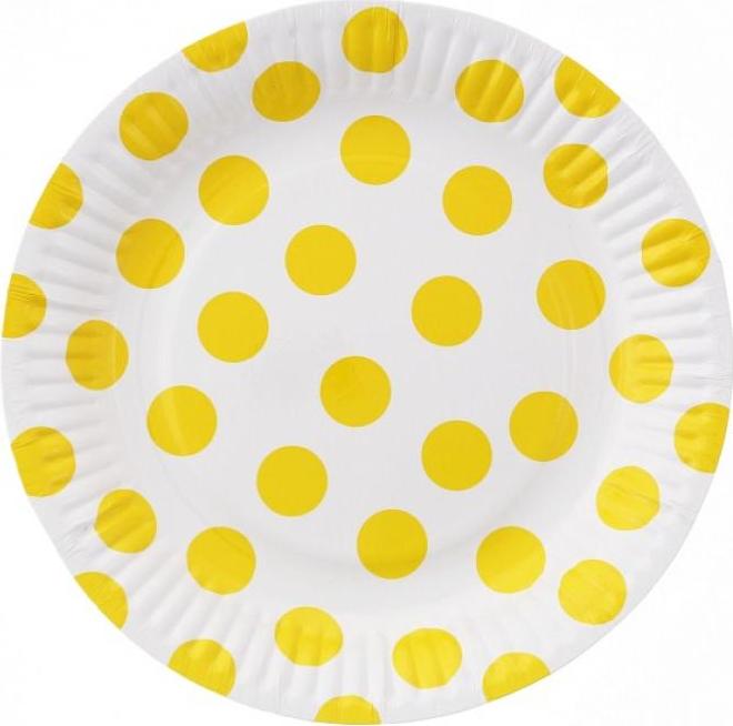 Godan / decorations Papírové talíře bílé, žluté puntíky, 18 cm, 6 ks KK