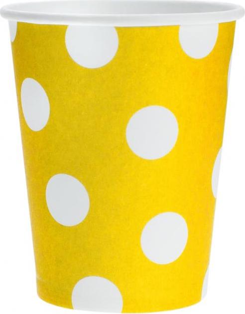 Godan / decorations papírové kelímky žluté, bílé puntíky, 270ml/6 ks.