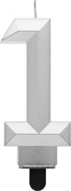 Godan / candles Číslo svíčka 1 - Diamant, metalická stříbrná, 7,6 cm