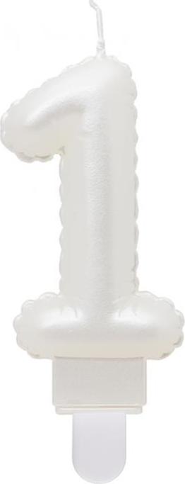 Godan / candles B&C svíčka, číslo 1, perleťově bílá, 7 cm