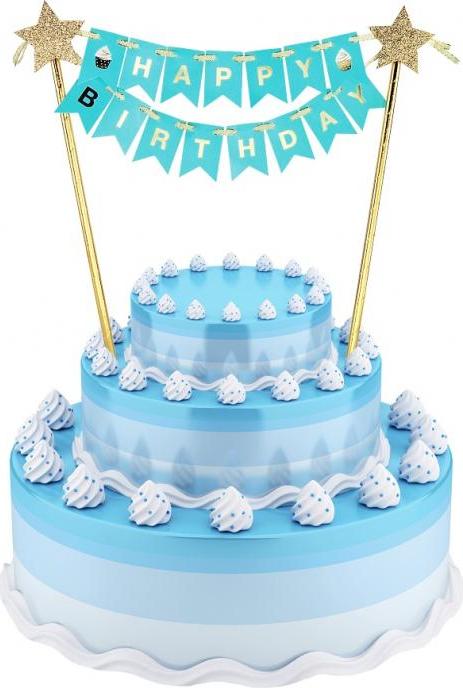 Godan / decorations Papírová dekorace B&G na dort Happy Birthday, světle modrá, 25 cm