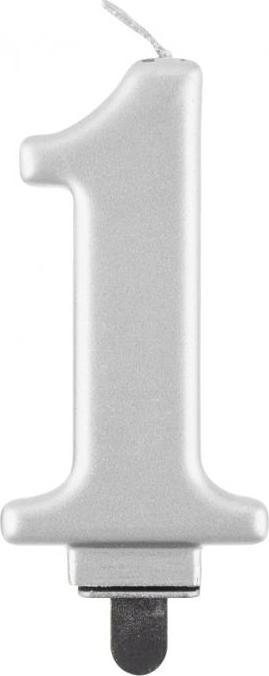 Godan / candles B&C svíčka, číslo 1, metalická stříbrná, 8,0 cm
