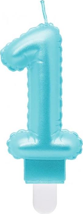 Godan / candles Svíčka číslo 1, perleťová světle modrá, 7 cm