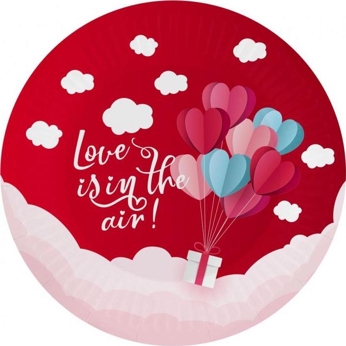 Papírové talíře Love Is In The Air Collection (červené), 18 cm/ 6 ks.
