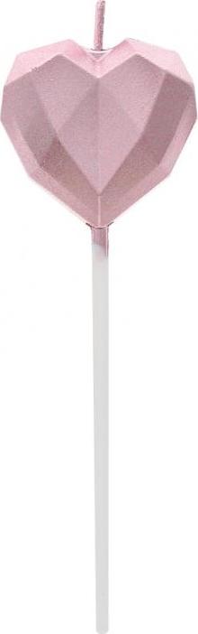 Godan / candles Piker svíčka Heart Diamond, růžová a zlatá, 10,5x3,5 cm