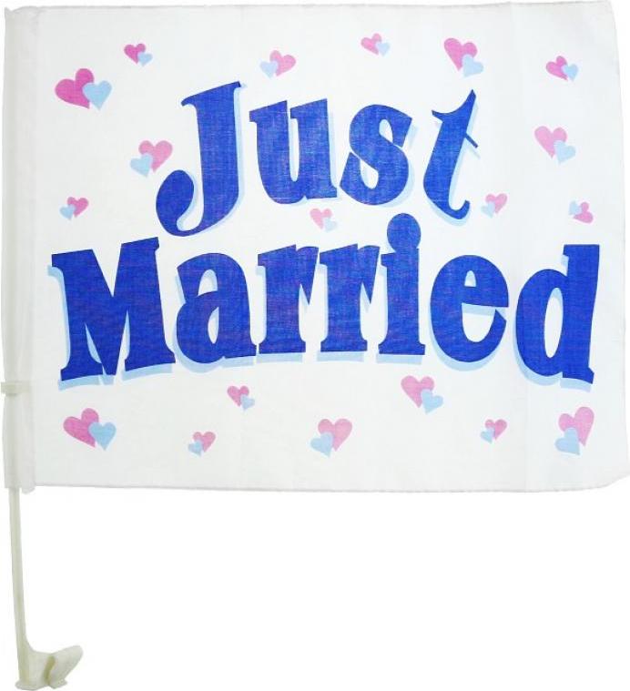 Vlajka do auta "Just Married", 40 x 30 cm