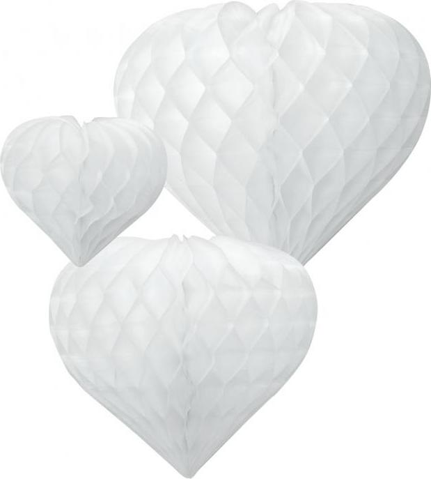 Godan / decorations W&C dekorativní rozeta 3 srdce, bílá (12 cm, 19 cm, 26 cm)