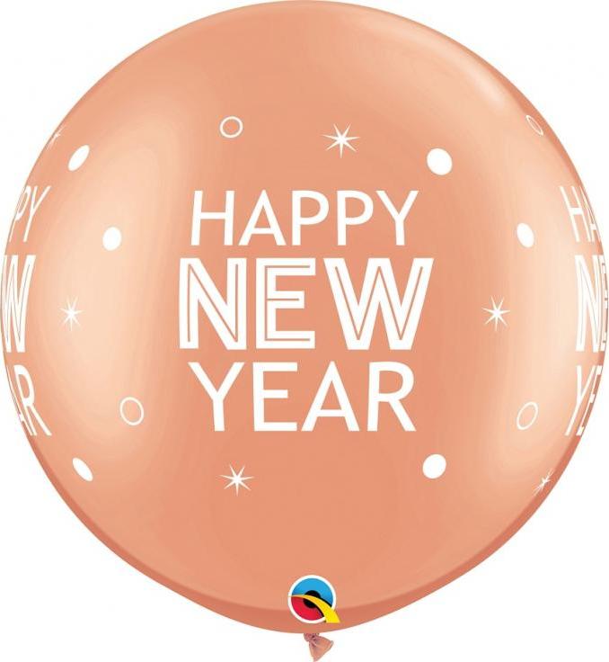 Qualatex Balón QL 30 palců s potiskem. Šťastný nový rok, růžová a zlatá / 2 ks.