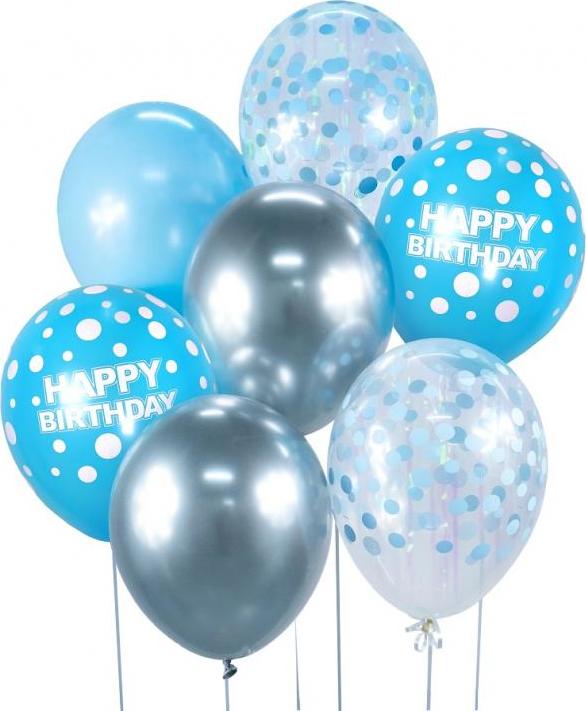 Godan / balloons B&C stříbrná a modrá balonková kytice Happy Birthday, 7 ks.