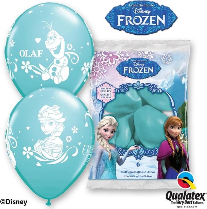 Qualatex Balón QL 12" s potiskem "Anna, Elsa & Olaf", karibská pastelová modrá / 6 ks. ST ASORT