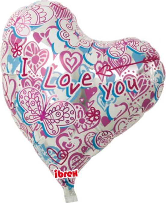 Balón Ibrex Hel, Sweet 14", I love you Hearts & Butterfly, zabalený