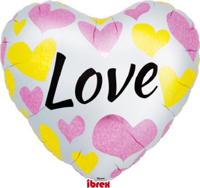 Balón Ibrex Hel, srdce 25", White Love Pink & Gold Hearts, baleno