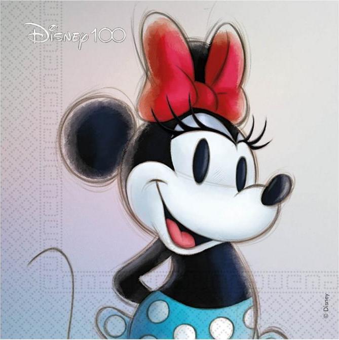 Procos Papírové ubrousky Disney 100 - Minnie, 33x33 cm, 20 ks.