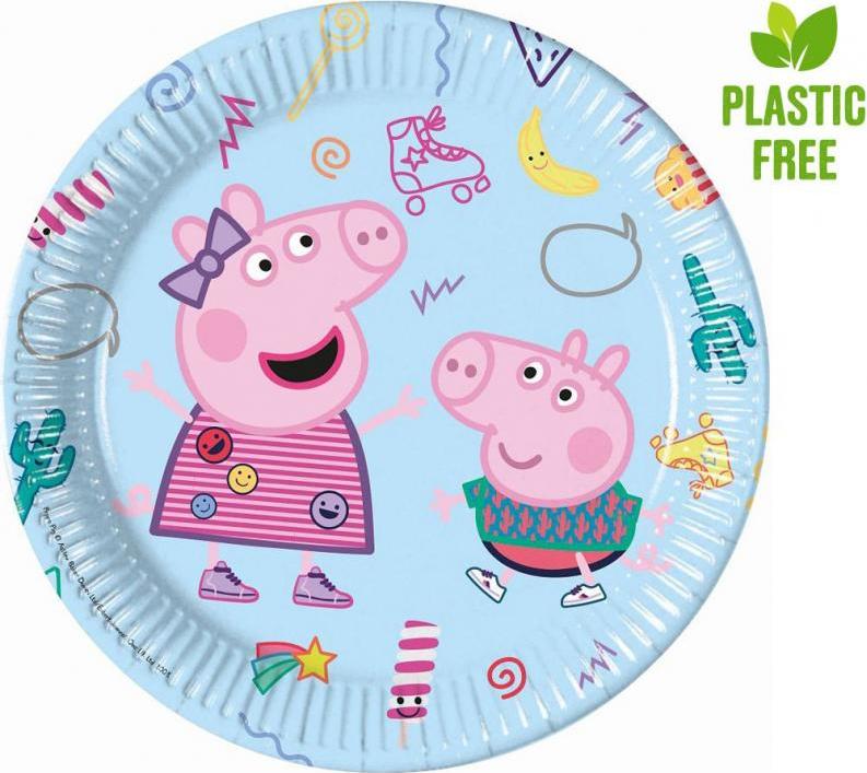Procos Papírové talíře Peppa Pig (Hasbro), další generace, 23 cm, 8 ks (bez plastu)