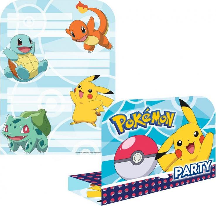 Amscan Papírové pozvánky s obálkami Pokémon 16 x 21,5 cm, 8 ks.