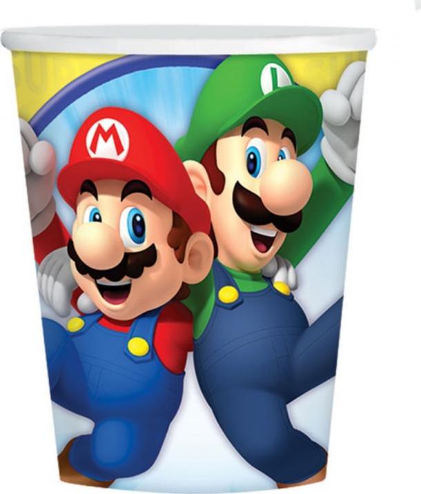 Amscan Papírové kelímky Super Mario 250 ml, 8 ks (NT)