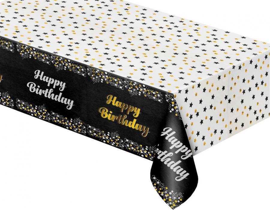 Godan / decorations B&C fóliový ubrus "Happy Birthday" černý, 137x183 cm