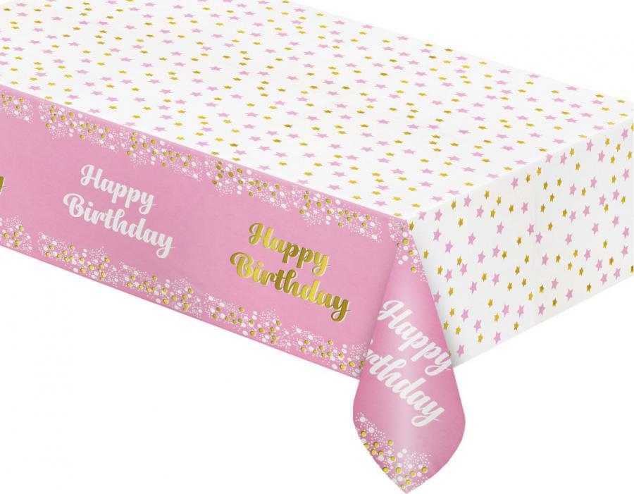 Godan / decorations B&C fóliový ubrus "Happy Birthday" světle růžový, 137x183 cm