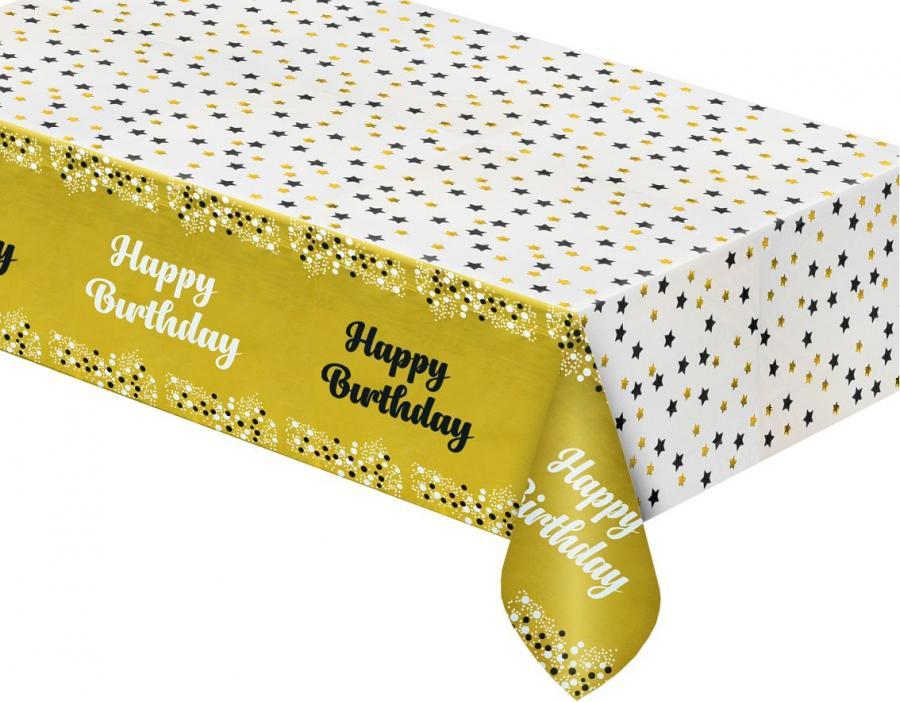 Godan / decorations B&C fóliový ubrus "Happy Birthday" zlatý, 137x183 cm