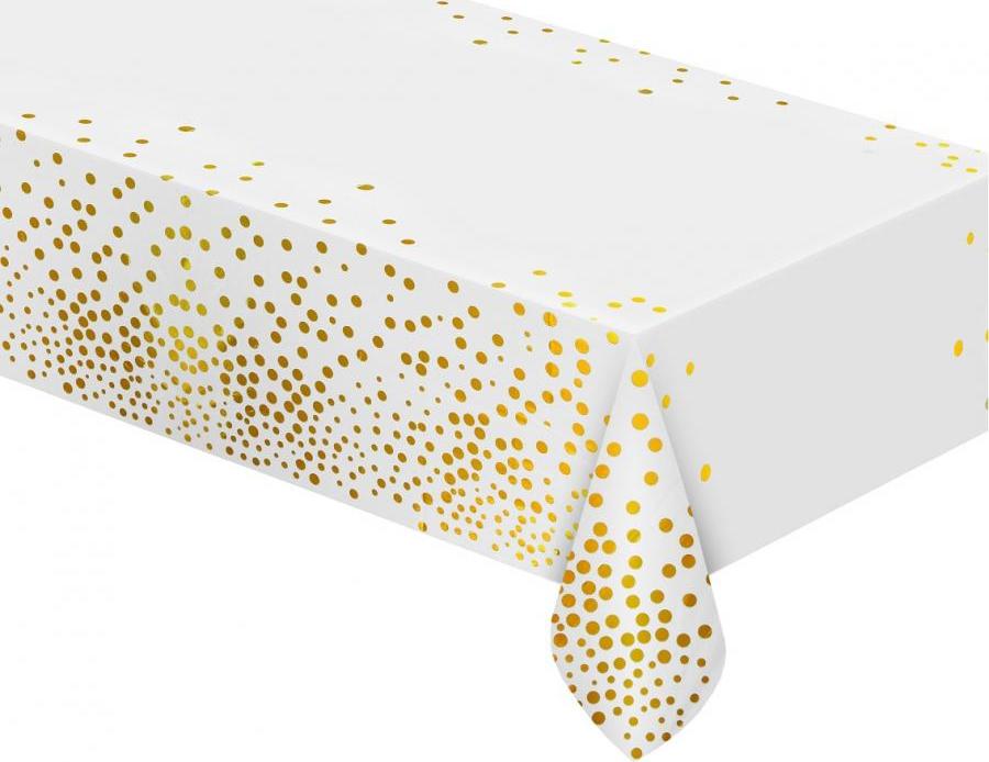 Godan / decorations B&C fóliový ubrus, zlaté puntíky, bílý, 137x183 cm