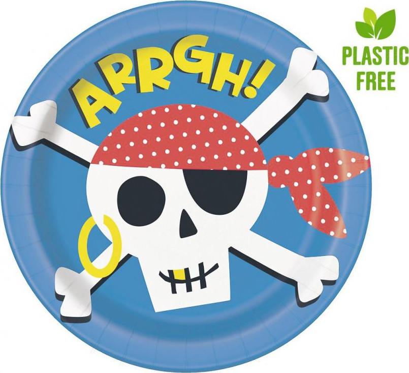 Unique party Ahoy Pirate papírové talíře, 23 cm, 8 ks (bez plastu)