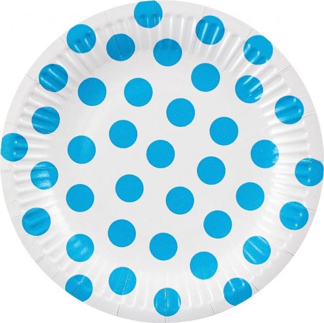 Godan / decorations Papírové talíře bílé, modré puntíky, 18 cm, 6 ks.