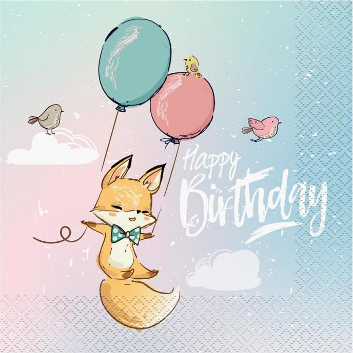 Godan / decorations Ubrousky Happy Birthday Collection - Fox, certifikát FSC, 33x33 cm/ 20 ks.