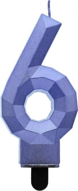 Godan / candles Svíčka číslo 6 - Diamond, metalická tmavě modrá, 7,6 cm
