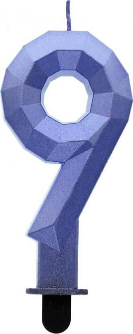 Godan / candles Svíčka číslo 9 - Diamond, metalická tmavě modrá, 7,6 cm