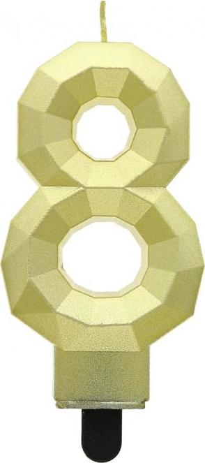 Godan / candles Svíčka číslo 8 - Diamant, metalická zlatá, 7,6 cm